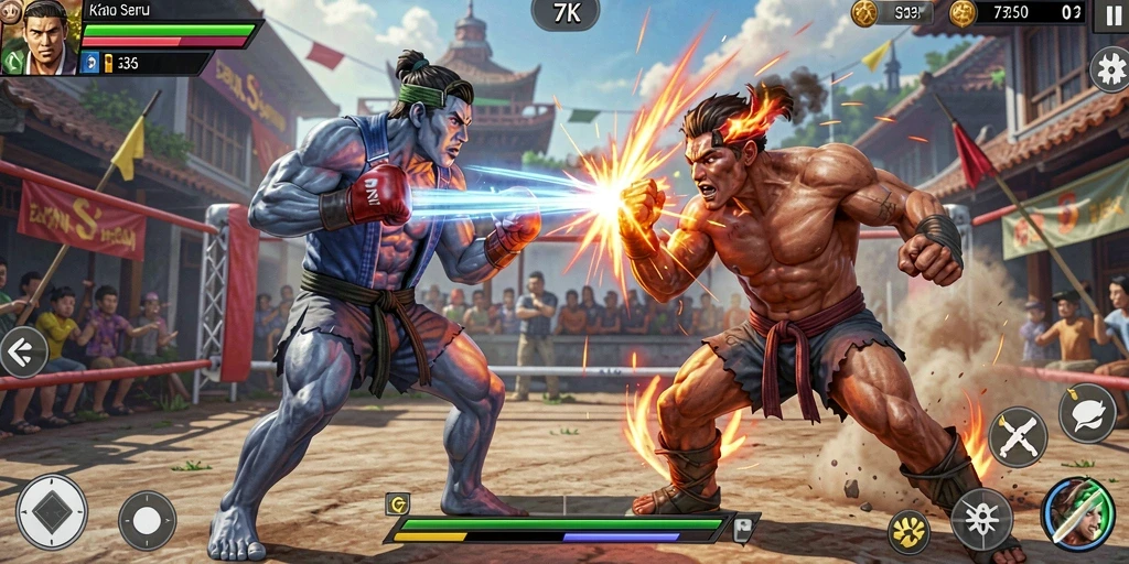 Tampilan gameplay seru di 73K, pertarungan yang mendebarkan dan karakter unik.