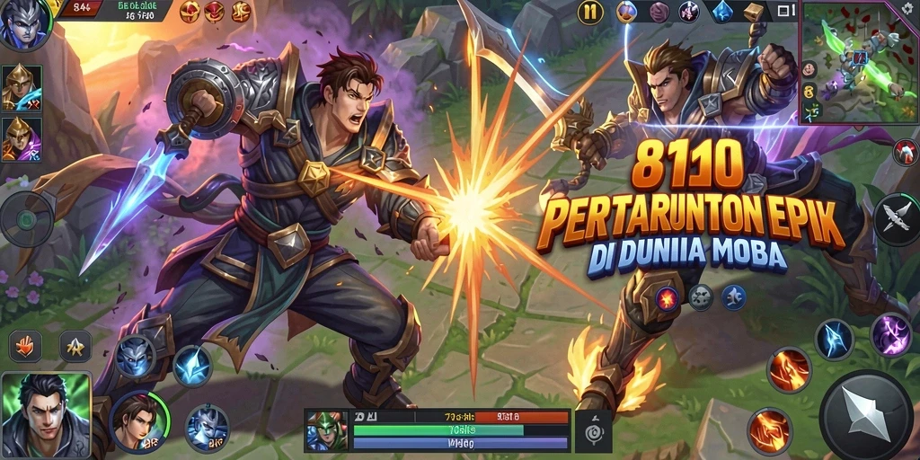Tampilan gameplay seru dalam dunia pertarungan MOBA.