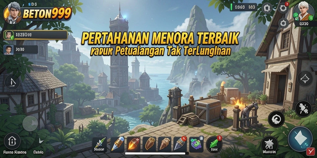 Tangkapan layar utama BETON999 menampilkan aksi pertahanan menara yang mendebarkan.