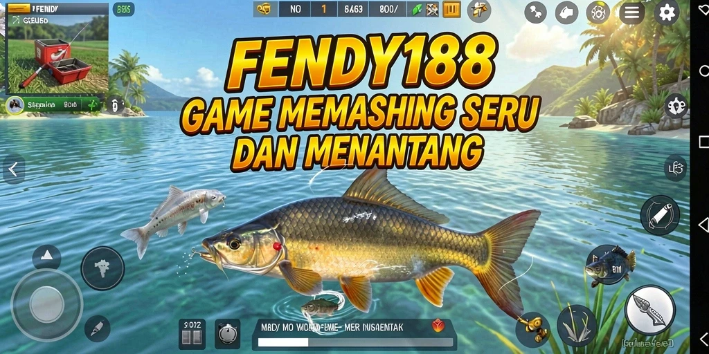 Gameplay FENDY188 menampilkan momen mendebarkan saat menangkap ikan.