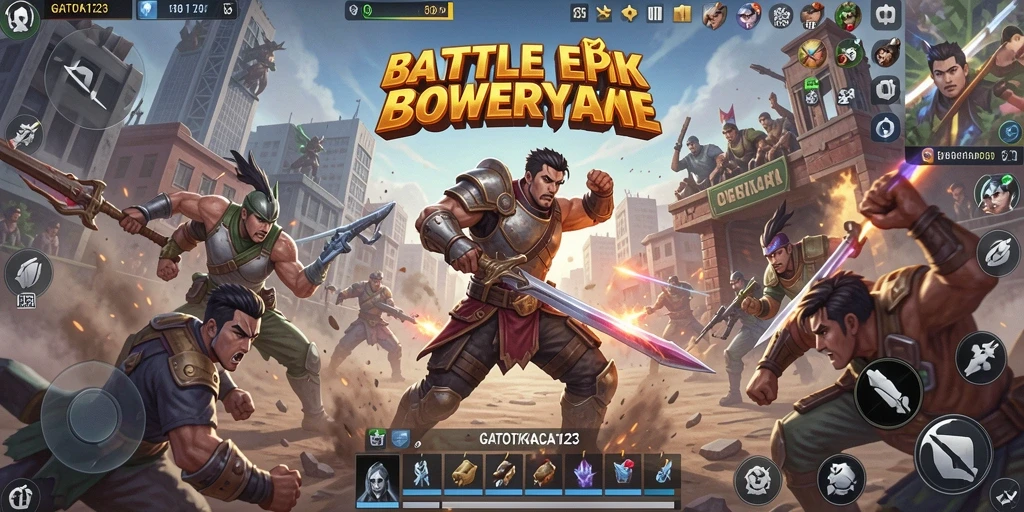 Tampilan gameplay GATOTKACA123 yang intens saat pertempuran Battle Royale.