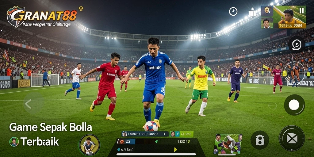 Screenshot gameplay GRANAT88 menampilkan aksi seru di lapangan sepak bola.
