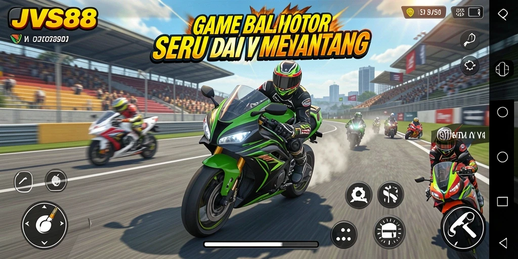 Tampilan gameplay JVS88 yang mendebarkan dalam balapan motor.