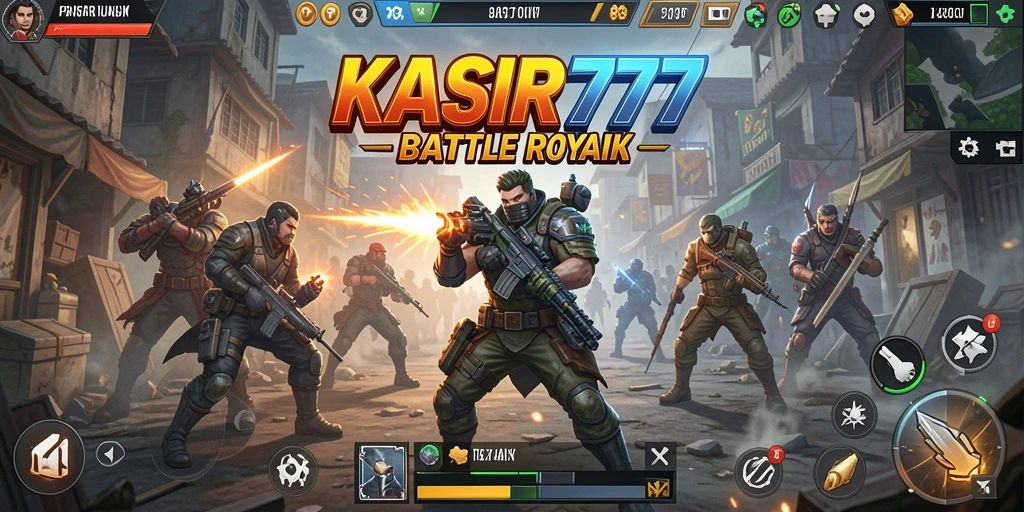 Tangkapan layar utama KASIR777 yang menunjukkan aksi pertempuran Battle Royale.