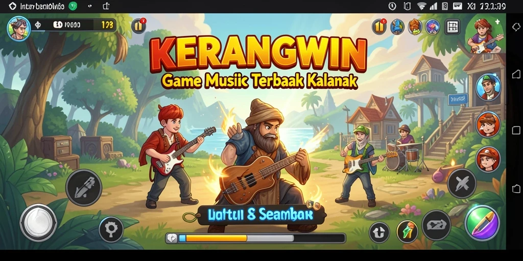Tampilan gameplay KERANGWIN dengan banyak pilihan lagu menarik.