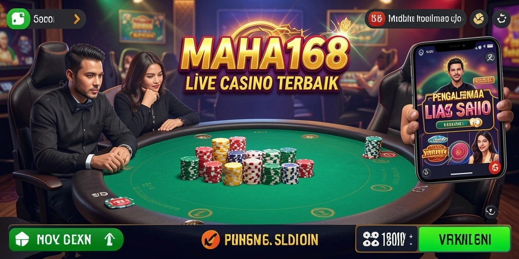 Screenshot gameplay MAHA168 menampilkan dealer live yang ramah dan permainan langsung yang seru.