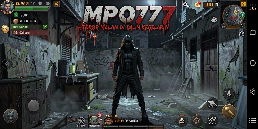 Screenshot gameplay MPO777 yang menampilkan suasana horor yang mencekam.