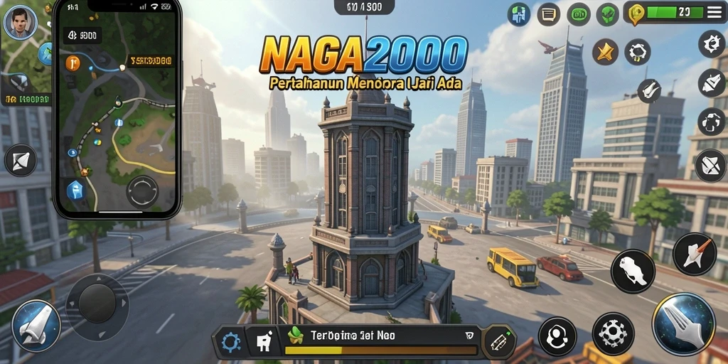 Gameplay menegangkan di <strong>NAGA2000</strong> menunjukkan pertahanan menara yang strategis.