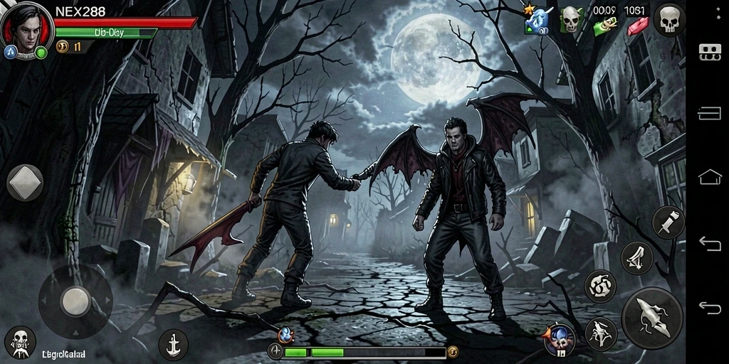 Tampilan gameplay menakutkan dari NEX288 dengan monster yang mengintai.