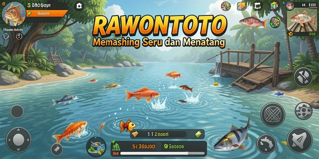 Screenshot gameplay RAWONTOTO menampilkan aksi memancing yang mendebarkan.