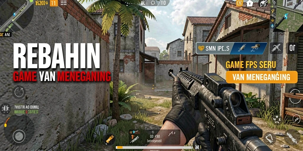 Tampilan gameplay menegangkan dalam REBAHIN dengan aksi tembak-menembak.