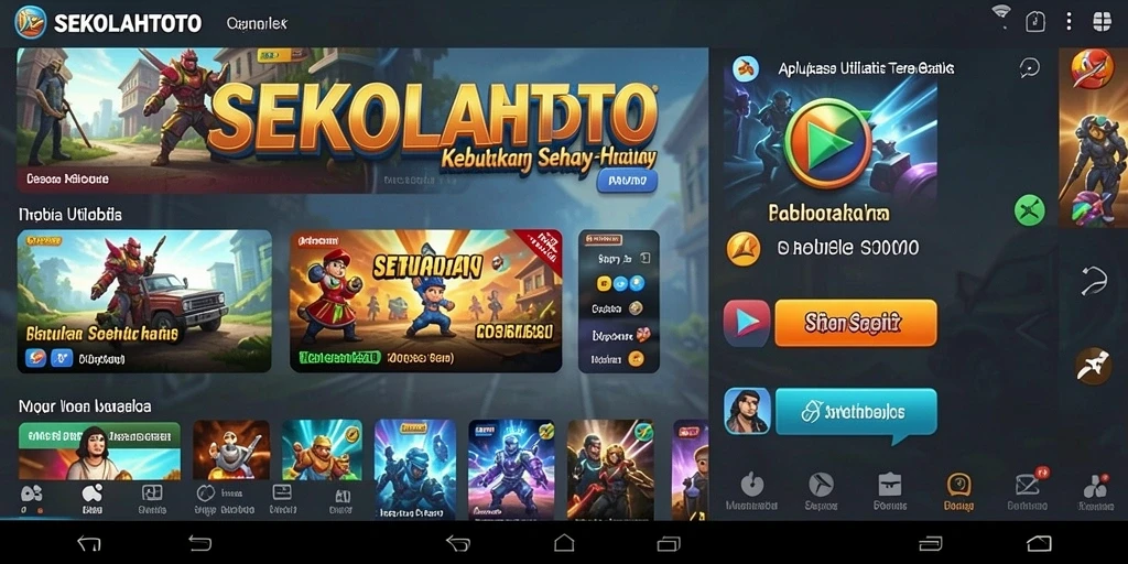 Tampilan utama aplikasi SEKOLAHTOTO yang menampilkan fitur utilitas.