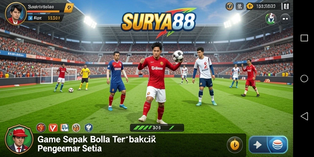 Tampilan gameplay menarik dari SURYA88 yang menggambarkan aksi sepak bola.