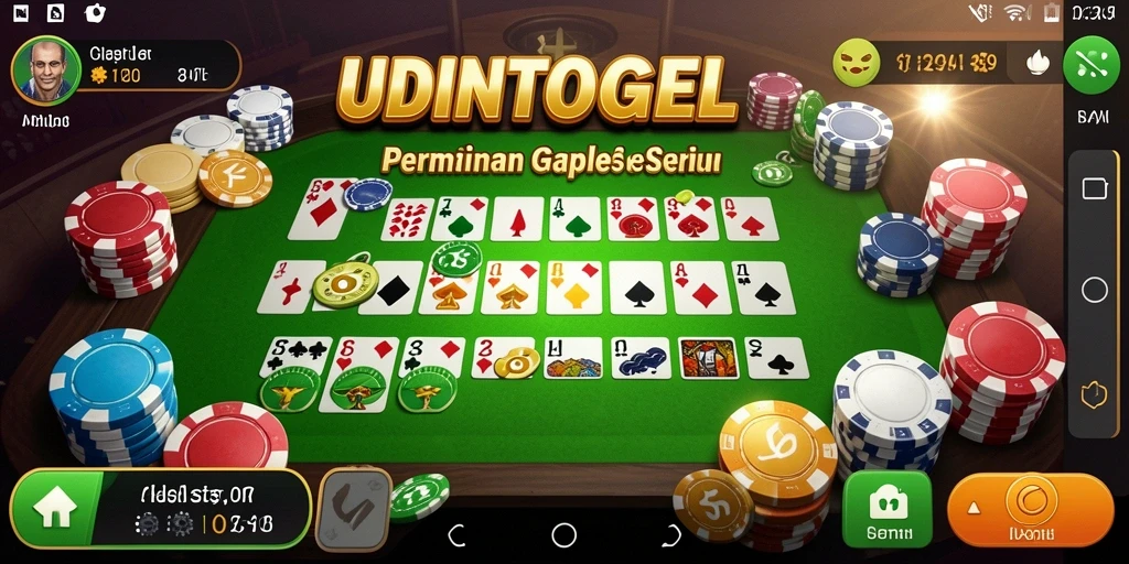 Tampilan gameplay seru dalam aplikasi UDINTOGEL dengan nuansa Gaple.