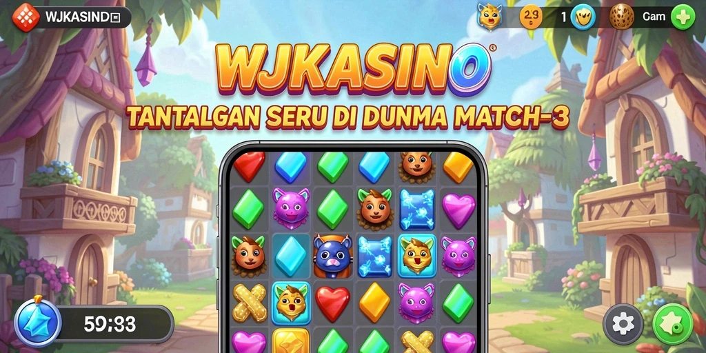 Tampilan seru dari gameplay Match-3 di WJKASINO.