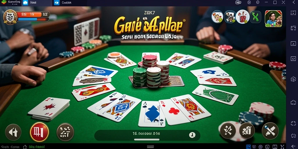 Screenshot utama ZK7 menampilkan aksi seru permainan Gaple dengan tampilan grafis yang menarik.